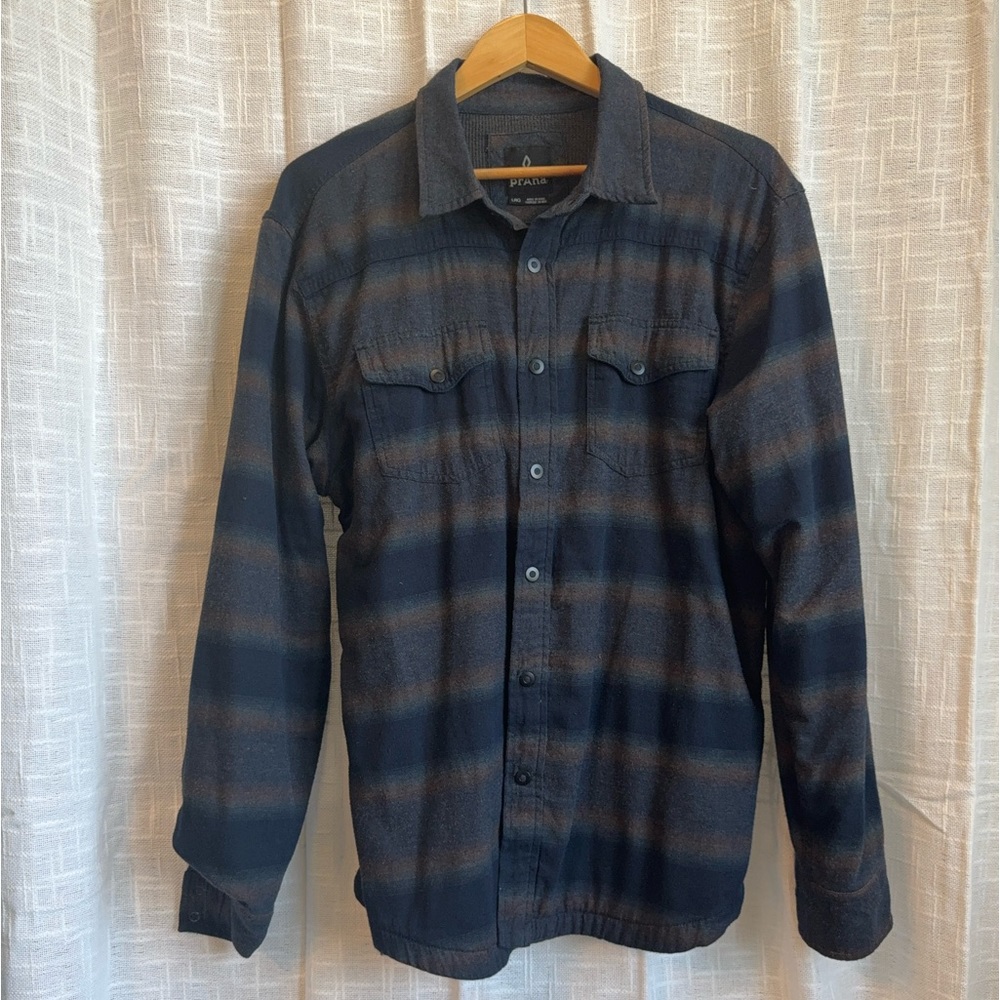 Prana waffle lined over shirt with snap buttons, size Large